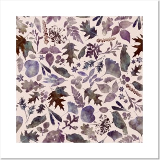 Woodland foliage, dusty pink purple mauve lilac, watercolor wash Posters and Art